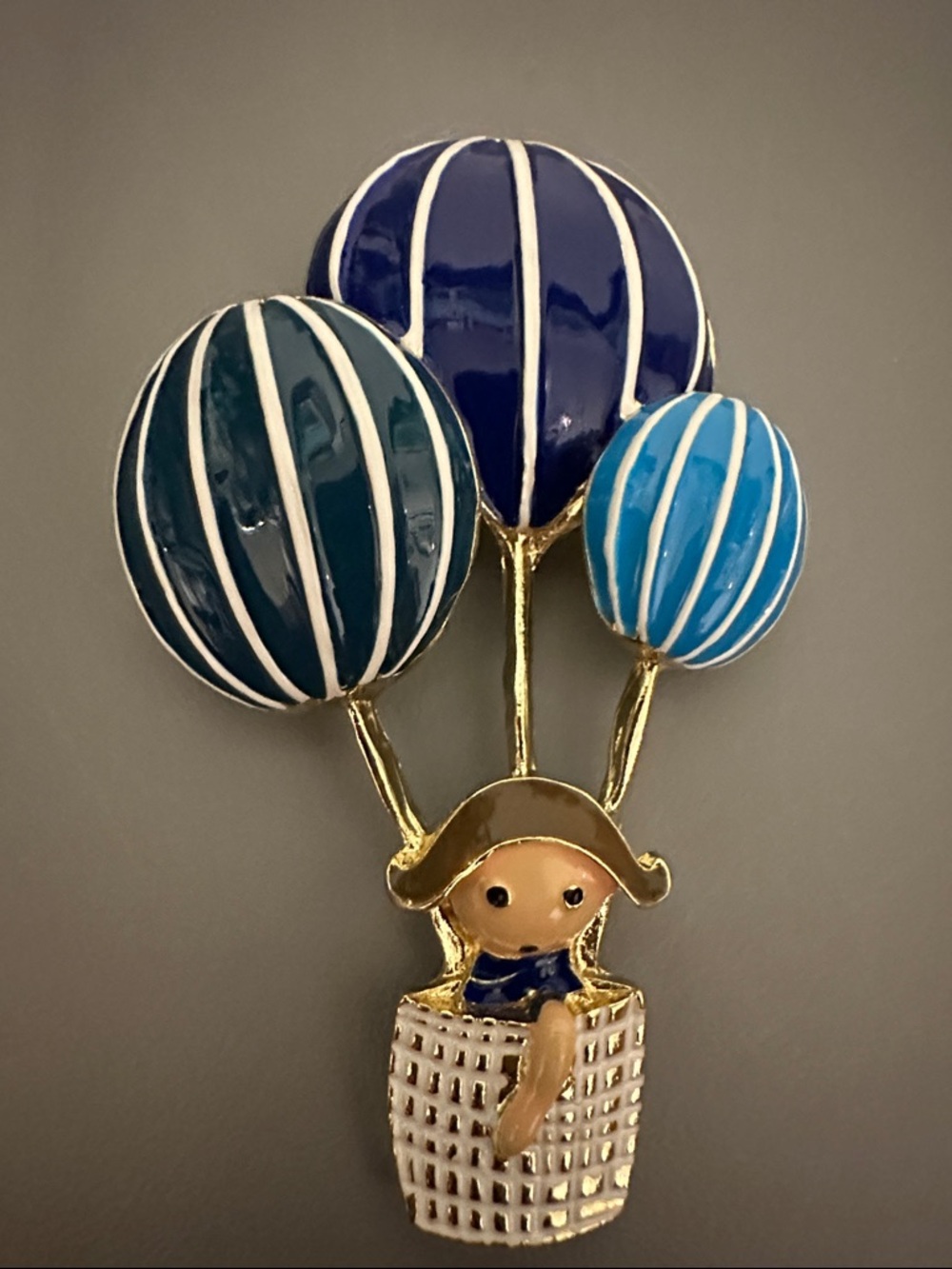 Gold-Tone Enamel Hot Air Balloon Brooch
